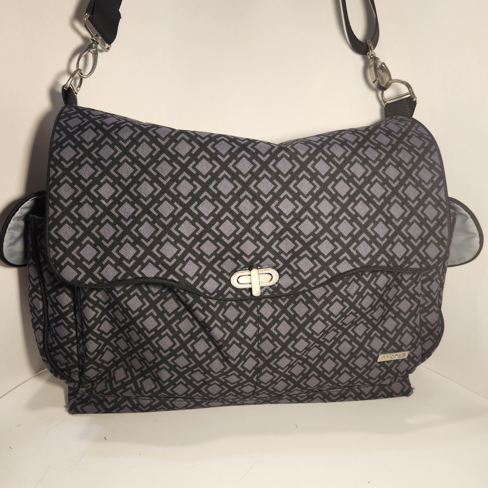 JJ Cole Black and Gray Geometric Baby Bag
